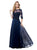 Montage by Mon Cheri - Lace Applique A-line Gown in Navy Blue 115968W in Blue