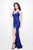 Primavera Couture - 1159 Sequined V Neck Long Dress with Slit with Slit in Blue