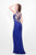 Primavera Couture - 1159 Sequined V Neck Long Dress with Slit with Slit in Blue
