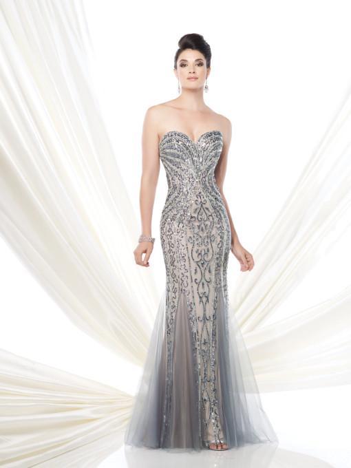 Ivonne D - Sequined Sweetheart Tulle Gown 115D78 in Gray