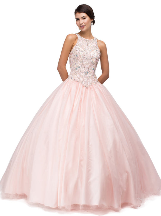 Dancing Queen - 1164 Sleeveless Jewel Embellished Quinceanera Ball Gown In Pink