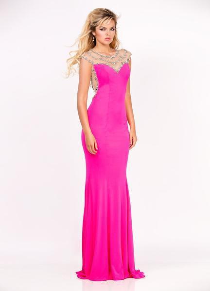 Ashley Lauren - 1165 Beaded Illusion Back Jersey Evening Dress in Pink