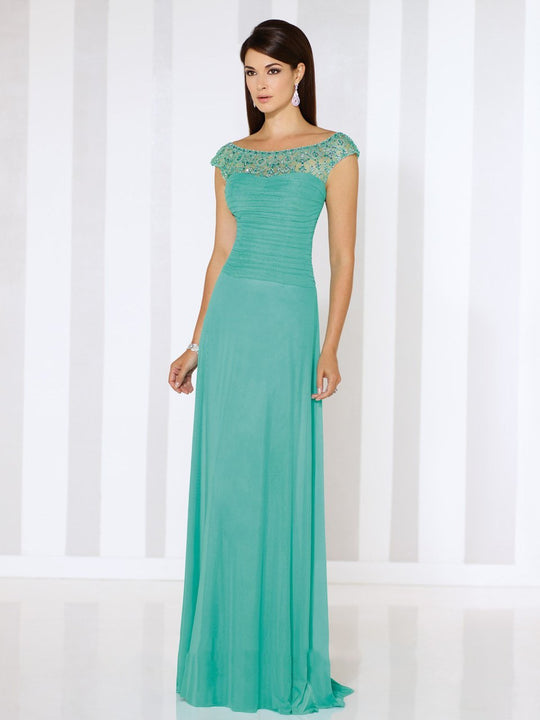 Cameron Blake Beaded Illusion Bateau Pleated Bodice Gown 116662 In Jade