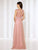 Cameron Blake Ruched Cap Sleeve Ornate Chiffon Gown 116664 In Rose Quartz