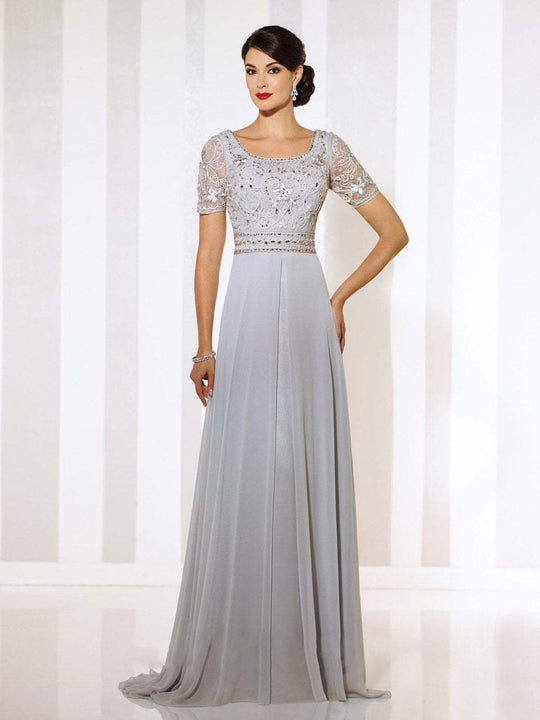 Cameron Blake - Chiffon A-Line Gown in Silver