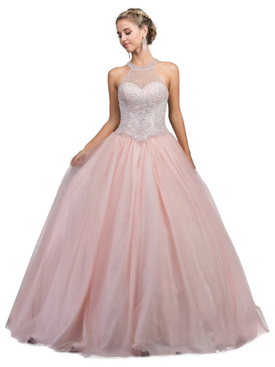 Dancing Queen Bridal - 1169 Sophisticated Halter Illusion Long Gown