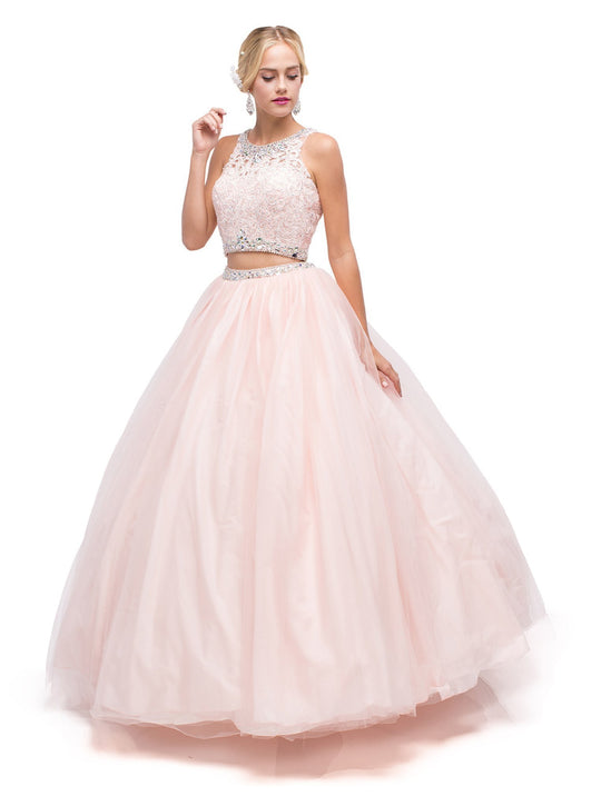 Dancing Queen - 1170 Lace Halter Evening Gown in Pink