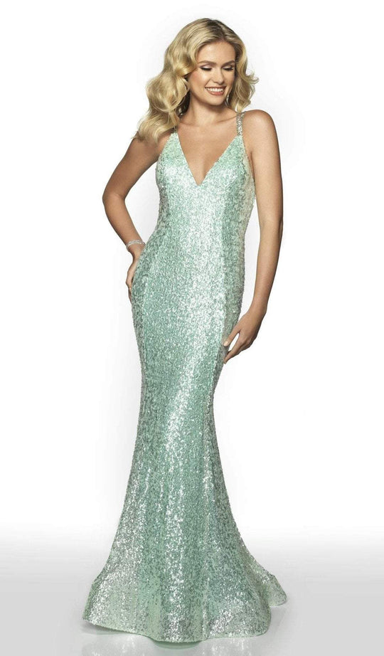 Blush by Alexia Designs - 11700 Crisscross-Strapped Sequined Gown In Green