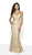 Blush by Alexia Designs - 11705 Plunging V-Neck Triple Band Gown In Gold and Neutral