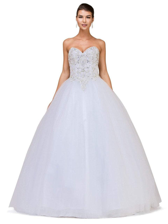 Dancing Queen - 1172 Strapless Crystal Embellished Ballgown in White