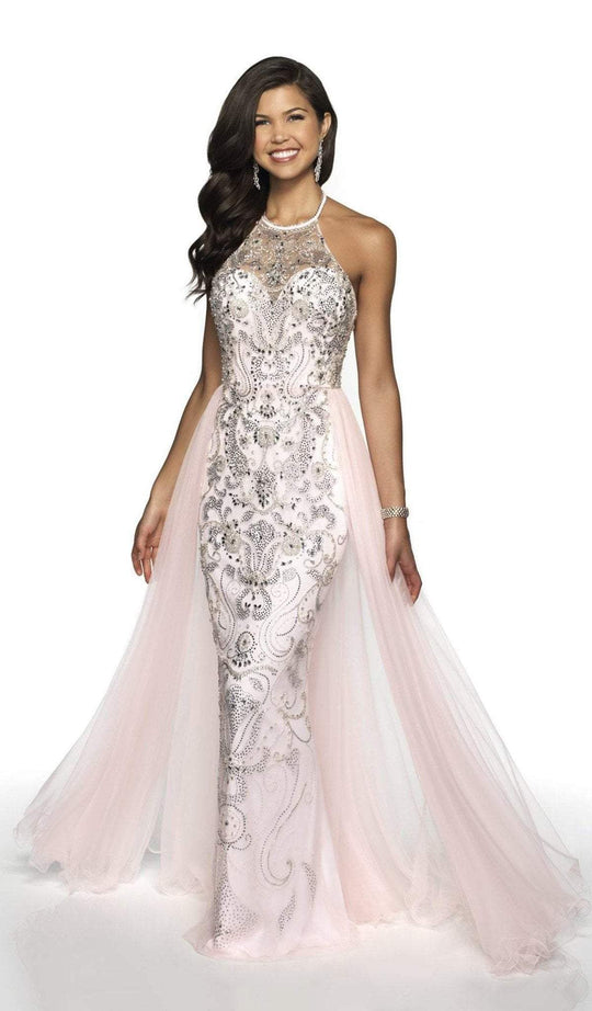 Blush by Alexia Designs - 11723 Illusion Halter Tulle Overskirt Gown In Pink