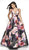 Blush by Alexia Designs - 11735 Plunging Floral Print Ballgown In Black and Floral