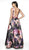 Blush by Alexia Designs - 11735 Plunging Floral Print Ballgown In Black and Floral