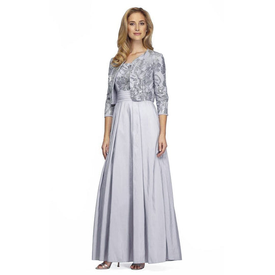 Alex Evenings - 117387 Square Neck Pleated Dress with Jacket in Silver