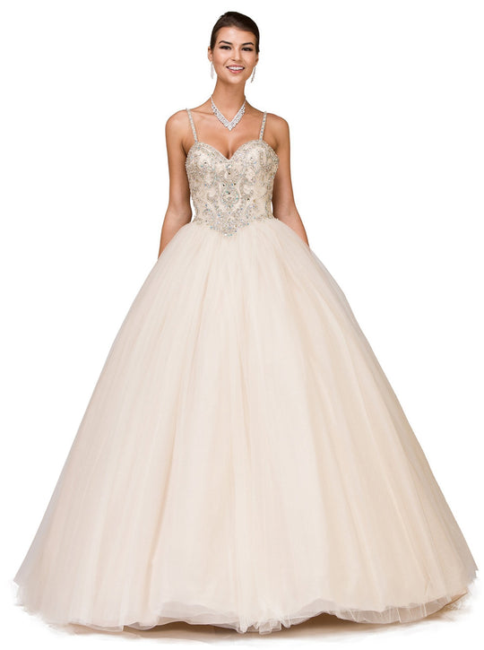 Dancing Queen - 1174 Bejeweled Sweetheart Quinceanera Gown in Nude