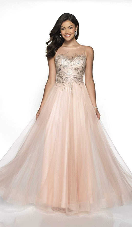Blush by Alexia Designs - 11748 Beaded Illusion Bateau A-Line Dress In Pink