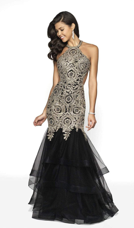 Blush by Alexia Designs - 11749 Metallic Lace Tulle Mermaid Dress In Black and Gold