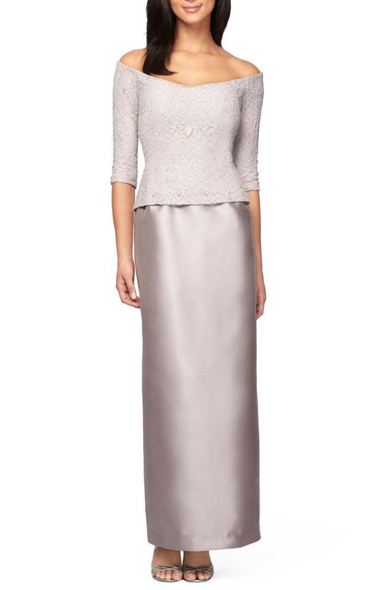 Alex Evenings - 2121259 Quarter Sleeve Lace Off Shoulder Sheath Dress I Neutral