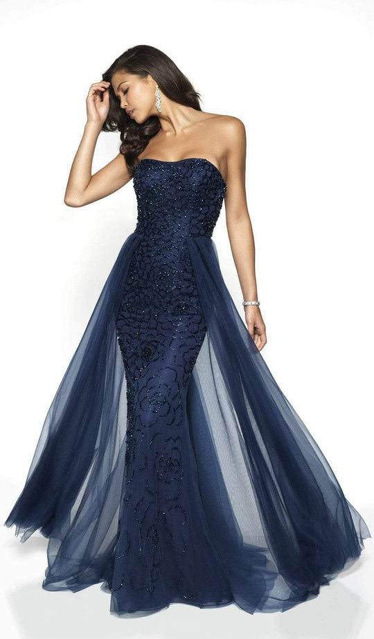 Blush by Alexia Designs - 11752 Beaded Trumpet Dress With Overskirt In Blue