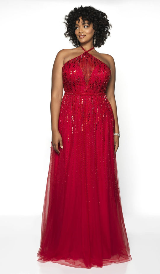 Blush Too by Alexia - 11756W Bead Embellished A-Line Dress In Red