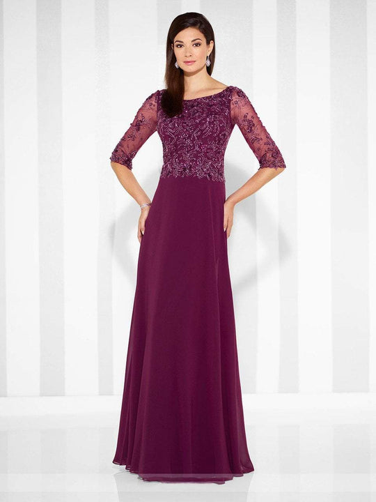 Mon Cheri - Quarter Length Sleeve A-line Gown in Purple