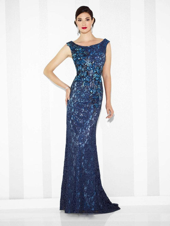 Cameron Blake - Embroidered Lace Gown in Blue