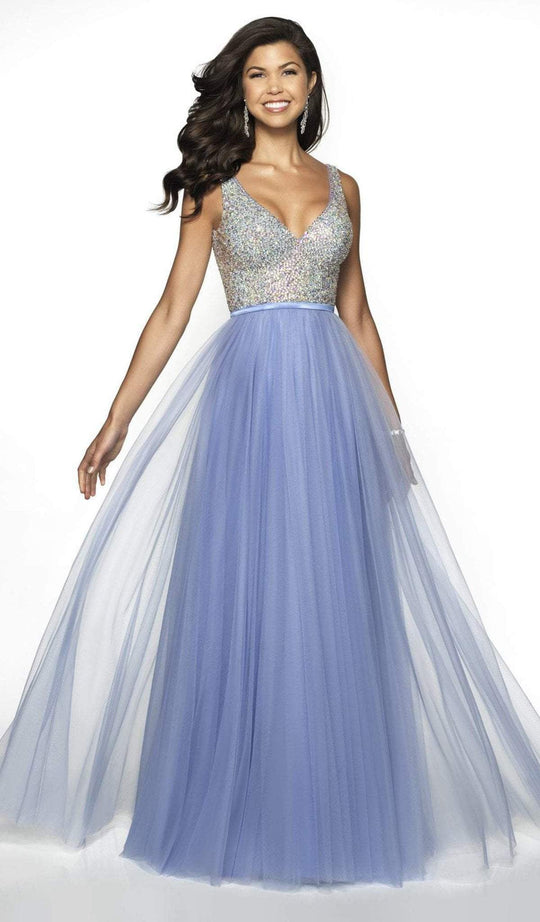 Blush by Alexia Designs - 11760 Beaded V-neck Tulle A-line Dress In Purple