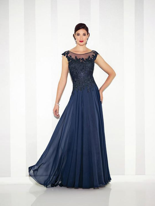 Cameron Blake -  Chiffon A-Line Gown 117614 in Blue