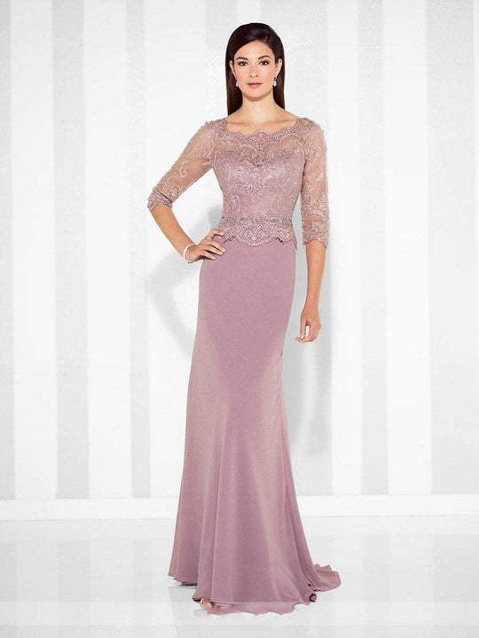 Cameron Blake - 117617 Quarter Sleeve Scalloped Lace Evening Gown I Pink