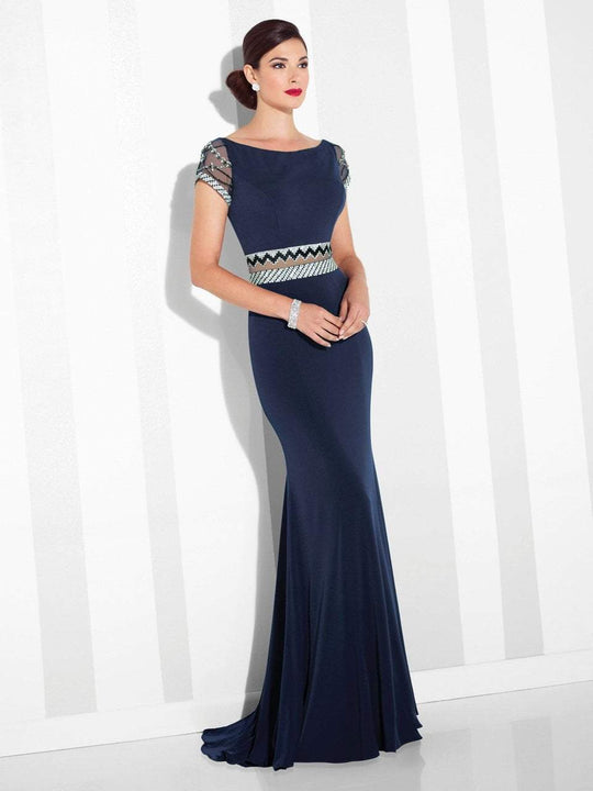 Cameron Blake by Mon Cheri - 117624 Illusion Panel Sheath Gown in Blue