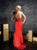 La Femme - Couture Fitted Halter Style Deep Front V-Cut Dress 11763 in Red