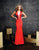 La Femme - Couture Fitted Halter Style Deep Front V-Cut Dress 11763 in Red