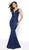 Blush by Alexia Designs - 11767 Plunging Neck Mermaid Dress With Train In Blue