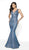 Blush by Alexia Designs - 11767 Plunging Neck Mermaid Dress With Train In Blue