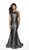 Blush by Alexia Designs - 11769 Metallic Lace Halter Mermaid Dress In Black