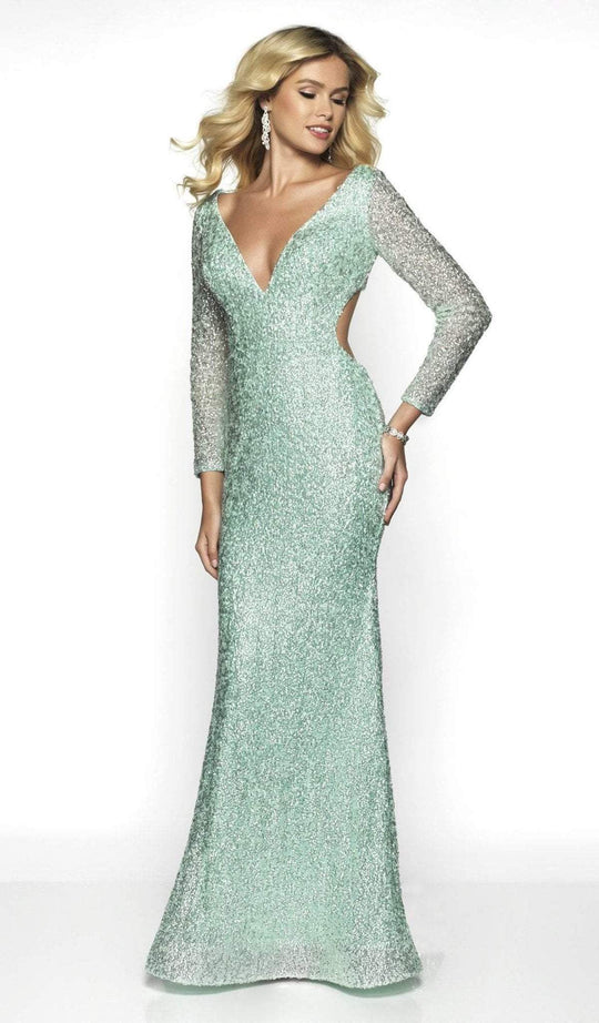 Blush by Alexia Designs - 11783 Fully Sequined Long Sleeve Dress In Green