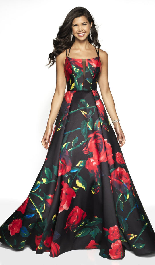 Blush by Alexia Designs - 11785 Floral Print Strappy Dress In Black and Multi-Color