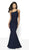 Blush by Alexia Designs - 11786 Asymmetric Glitter Knit Mermaid Dress In Blue