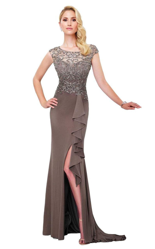 Montage by Mon Cheri - 117911 Cap Sleeve Illusion Gown in Brown