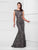 Mon Cheri - Embroidered Beaded Bateau Trumpet Dress in Gray