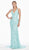 Ashley Lauren - 1421 Floral Plunging V-Neck Evening Gown In Blue