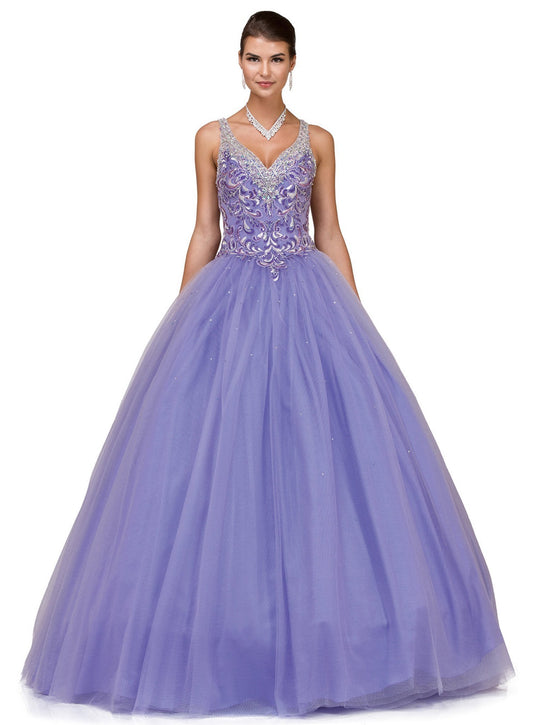 Dancing Queen - 1180 Embellished Sleeveless V-neck Quinceanera Ballgown In Purple