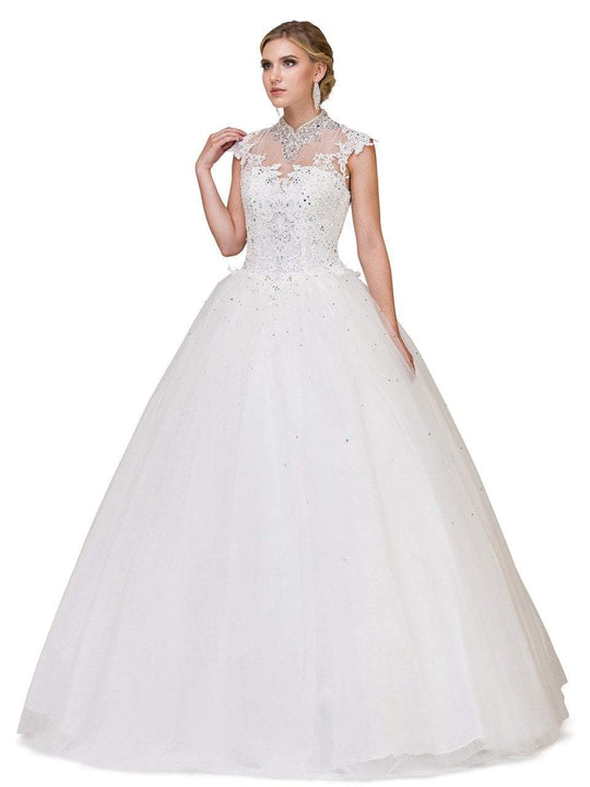 Dancing Queen - 1185 Appliqued Cap Sleeve Ballgown In White