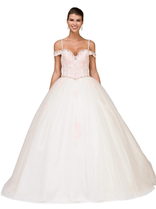 Dancing Queen - 1188 Off-Shoulder Beaded Quinceanera Ballgown In White