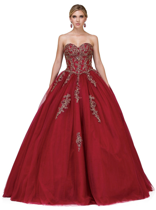 Dancing Queen - 1189 Embellished Strapless Sweetheart Quinceanera Ballgown In Red