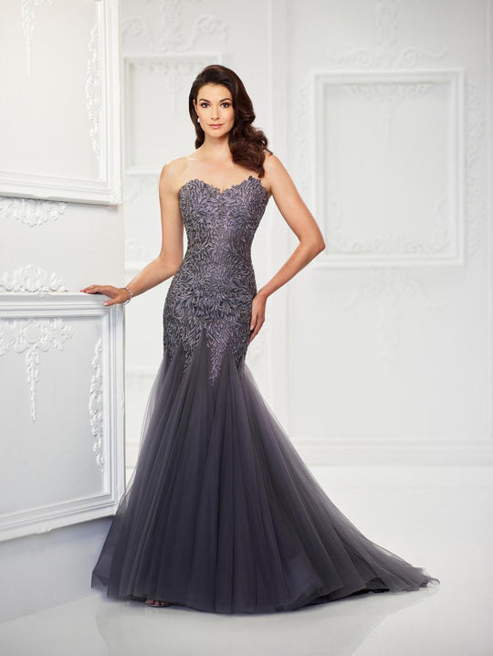 Montage, Ivonne D by Mon Cheri - 118964W Beaded Lace Sweetheart Dress In Gray