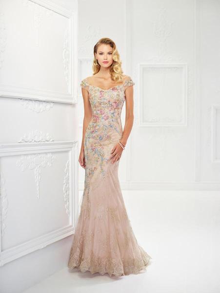 Montage by Mon Cheri - Floral Embroidered Lace and Tulle Gown 118966 - 1 pc Champ/Multi In Size 14 Available