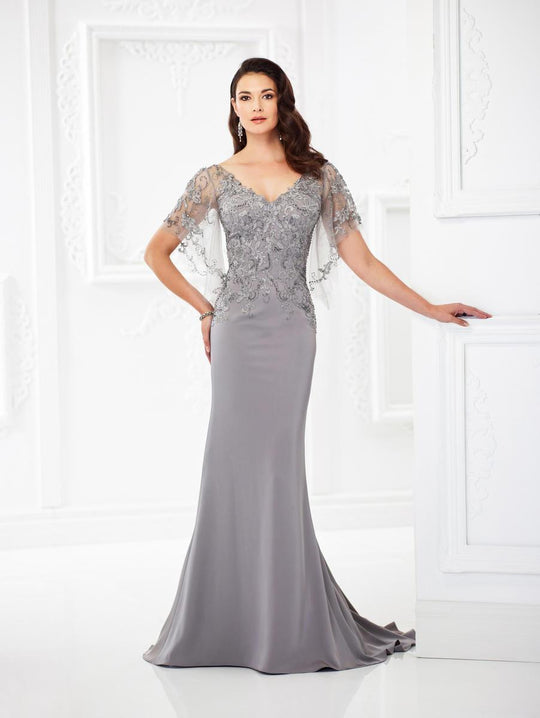Montage, Ivonne D by Mon Cheri - 118967W Metallic Lace Trumpet Dress In Gray