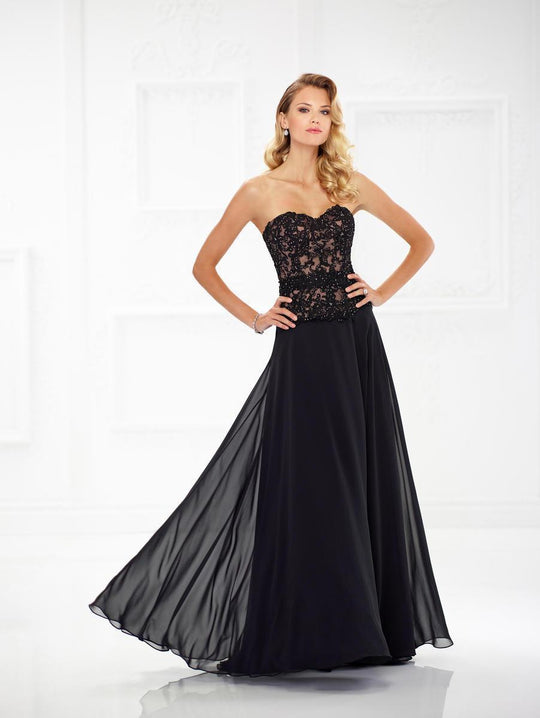 Montage by Mon Cheri - 118971 Strapless Beaded Lace Chiffon Gown In Black and Neutral