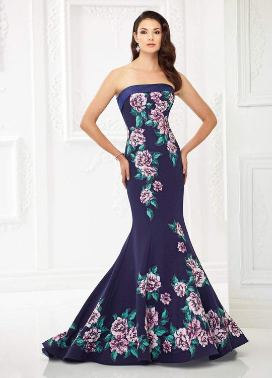 Montage by Mon Cheri - 118973 Strapless Floral Mermaid Gown In Blue and Multi-Color